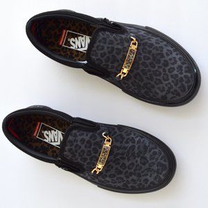 VANS SKATE SLIP ON CHER STRAUBERRY CHEETAH GRAY BLACK SNEAKER SHOES NEW
